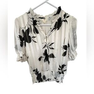 Elegant Black and White Floral Women's Top
